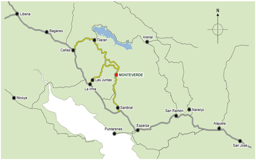 Map of Nicaragua Monteverde